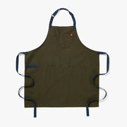 Hedley & Bennett Essential Apron, Olive Green, Navy Straps — front view