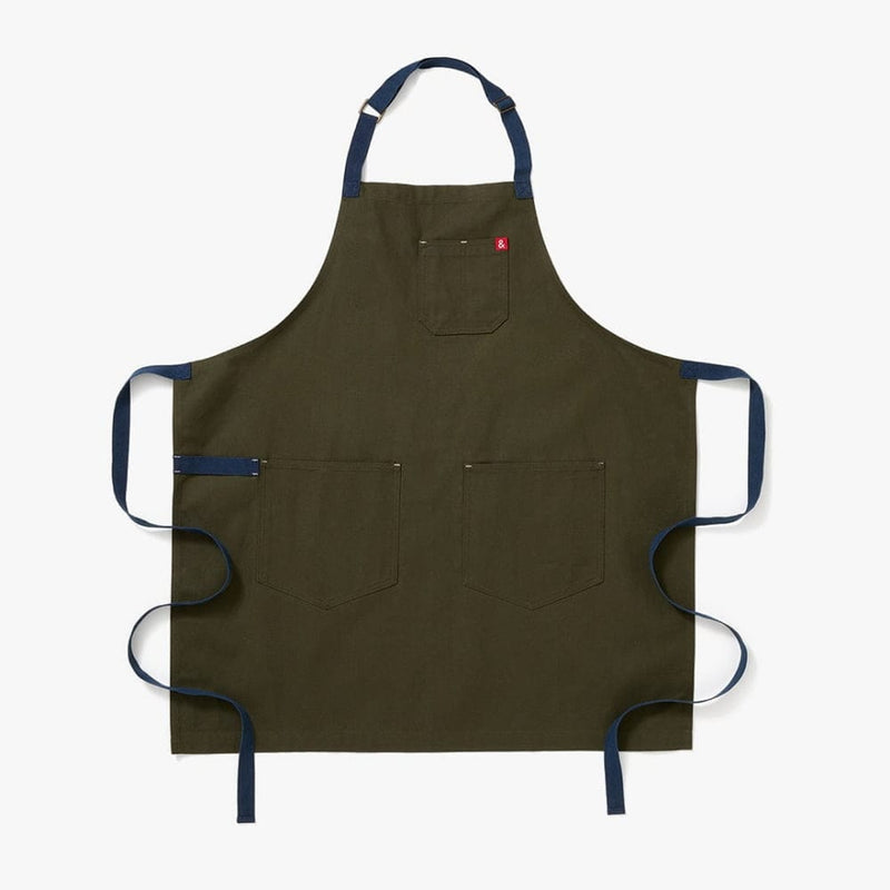 Hedley & Bennett Essential Apron, Olive Green, Navy Straps — front view