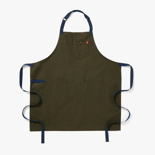 Hedley & Bennett Essential Apron, Olive Green, Navy Straps — front view
