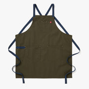 Hedley & Bennett All Day Crossback Apron, Olive Green, Navy Straps — front view