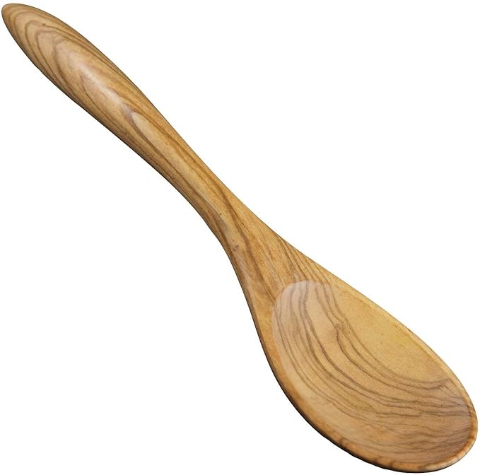 Berard | Olivewood Utensils - Spoon 13 Inches: Handcrafted olivewood spoon with a long handle, showcasing intricate grain patterns, ideal for stirring and serving in the kitchen.