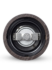 Peugeot Paris u'Select Wood Pepper Mill, 9-inch, showing metal grind-adjustment disc stamped “PEUGEOT FRANCE” on its underside, highlighting its durable, ergonomic design.