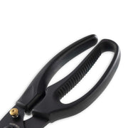 Messermeister | Push Button Take-Apart Poultry Shears, 10 inches, featuring ergonomic black grips and brass tension adjuster, designed for precision and ease in poultry preparation.