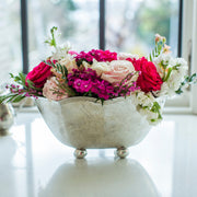 Vintage Scalloped Bowl with floral arrangement, showcasing Italian craftsmanship in pewter. Ideal for display or serving, reflecting Athens Cooks' blend of tradition and modern kitchen elegance.