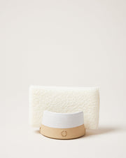 Farmhouse Pottery | Sponge Holder displayed with a folded hand-towel, highlighting its two-tone ceramic design, perfect for a stylish yet functional kitchen accessory.