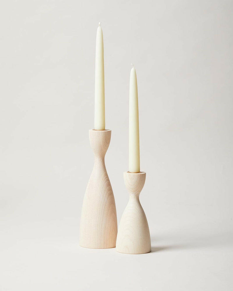 Farmhouse Pottery | Pantry Candlesticks - Medium - Natural, handcrafted ash wood with brass insert, blending classic elegance with modern design for sophisticated table settings.