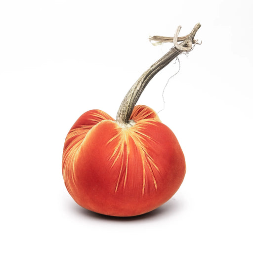 Hot Skwash Silk Velvet Pumpkin in Bronze, Jumbo size, featuring a unique, naturally sourced stem, handcrafted by artisans in Oregon.