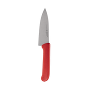 Messermeister | Petite Messer Red Chef's Knife, 5 inches, features a high-carbon stainless steel blade and vibrant red handle for precision and style in your kitchen.