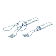 Opinel | No 8 Carbon Steel Folding Knife - Picnic Cutlery+ Set features a spork and spoon attachments with a secure Virobloc collar for versatile outdoor dining.