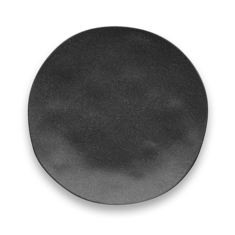 TarHong | Planta Matte Salad Plate - Black, features a black surface with white specks, shatterproof and dishwasher safe, ideal for outdoor dining and everyday use.