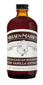 Nielsen-Massey Pure Madagascar Bourbon Vanilla - 8oz Organic Extract bottle, perfect for enhancing baking with its sweet, creamy flavor.