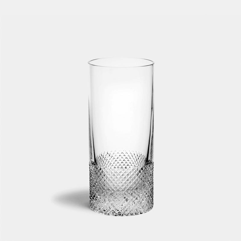Richard Brendon | Diamond Highball glass with a distinctive diamond cut design on the lower third, perfect for enhancing cocktail presentations and barware collections.