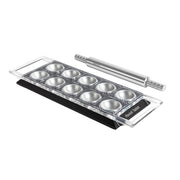 Marcato Ravioli Tablet with 12-cavity mold and stainless-steel rolling pin for making uniform ravioli, ideal for both beginners and seasoned cooks.