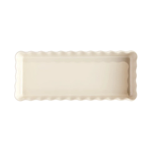 Emile Henry | Rectangular Tart Dish, Small, Clay, 1.7 QT, with scalloped edges for even baking, ideal for tarts and quiches.