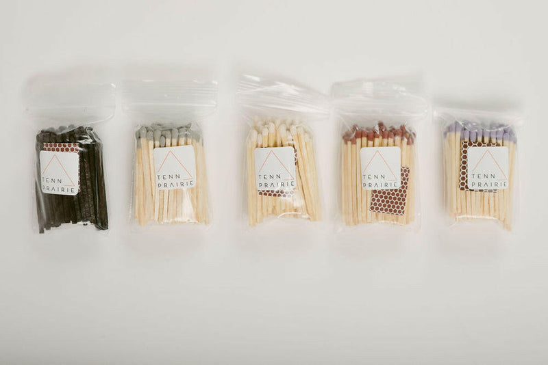 Tenn Prairie | Refill Matches - Neutral Set: Close-up of 2-inch matches, ideal for use with Original matchstick holders, including 70 matches and two replacement striker pads.