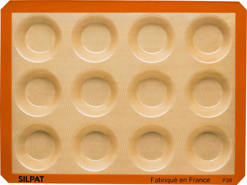 Silpat Reusable Silicone Baking Molds - Tartelette Mold, featuring 12 holes for perfectly shaped pastries and individual quiches, ideal for baking enthusiasts.