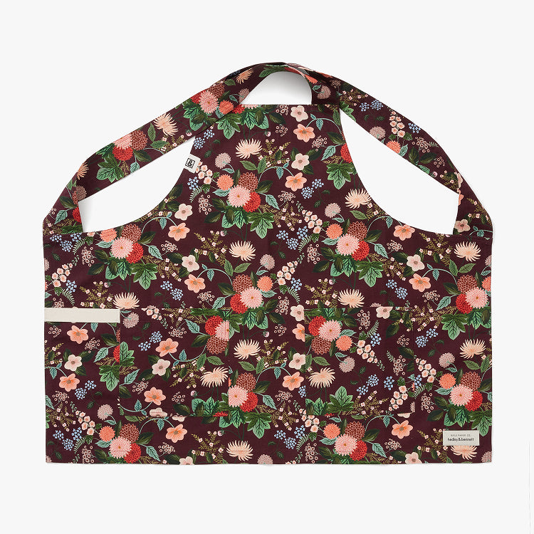 Hedley & Bennett Rifle Paper Co. Smock Apron, Burgundy Dahlia — front view