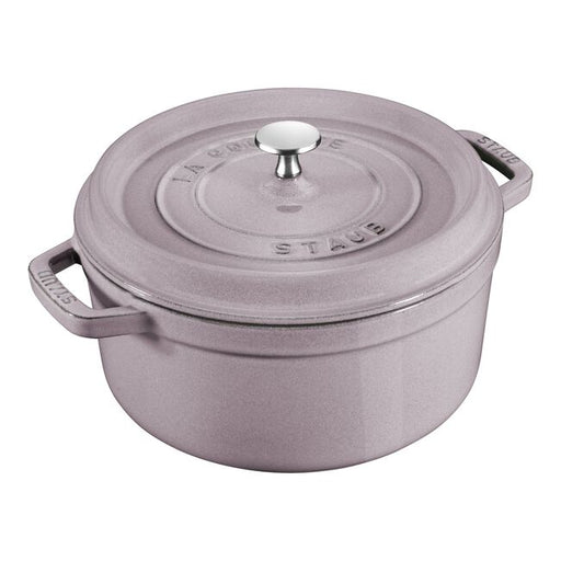 Staub | Round Cocottes - 9 qt Lilac, cast iron pot with innovative self-basting lid, ideal for slow-cooking and simmering, perfect for professional and home kitchens.