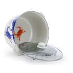 Golden Rabbit Home | Blue Crab 18 qt Stock Pot, featuring a glass lid and vibrant crab design, perfect for soups and seafood boils.