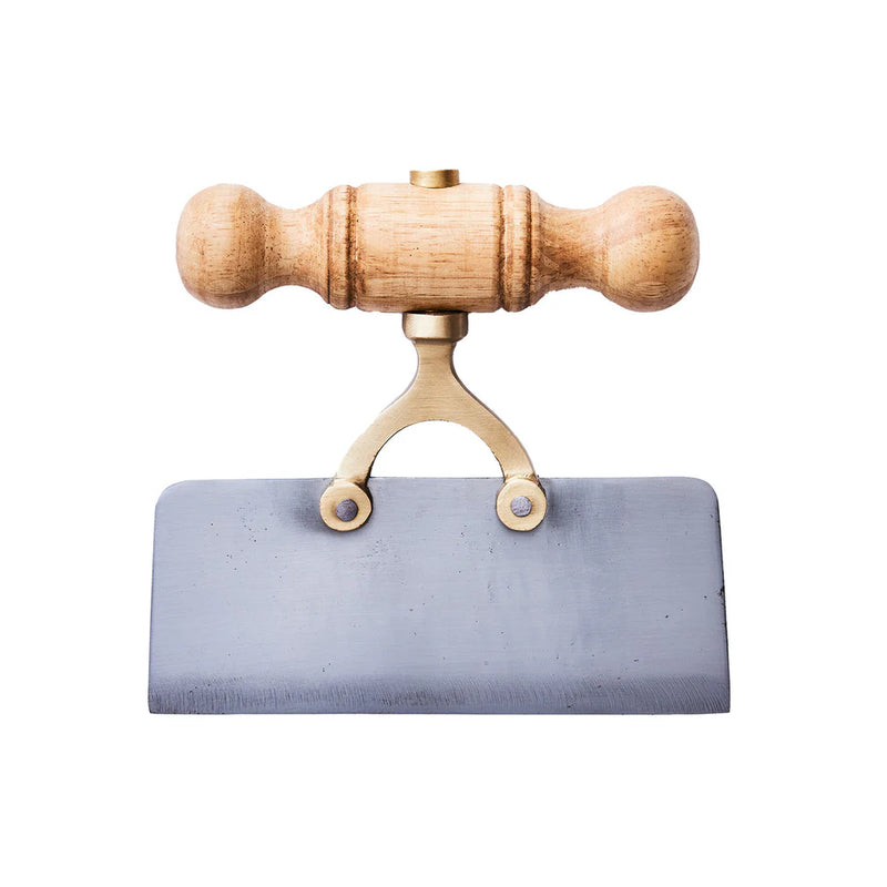 Sir|Madam | Straight-Edge Scullery Chopper, a flat metal blade with wooden handle, ideal for slicing butter, cheese, and scraping dough in the kitchen.