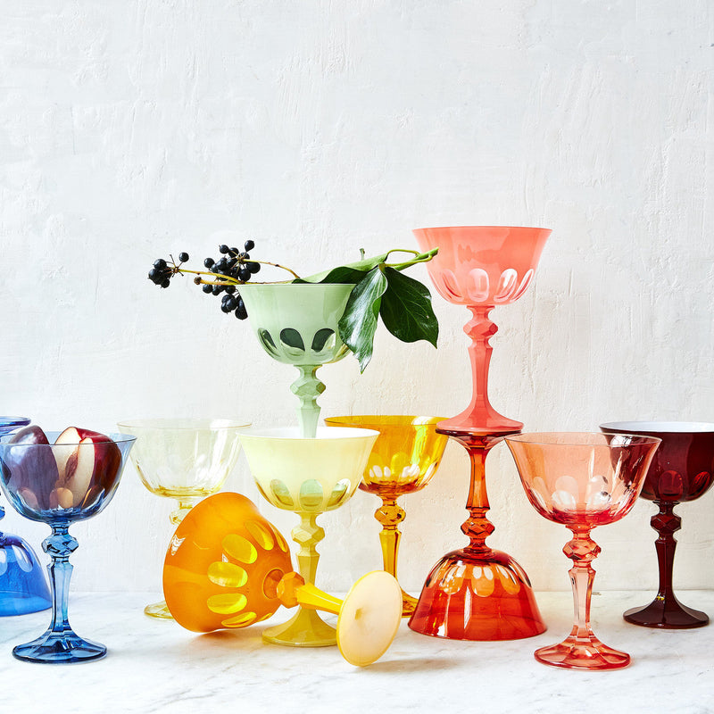Sir|Madam Rialto Kitten coupe styled with the full Rialto glassware collection on a bright tabletop