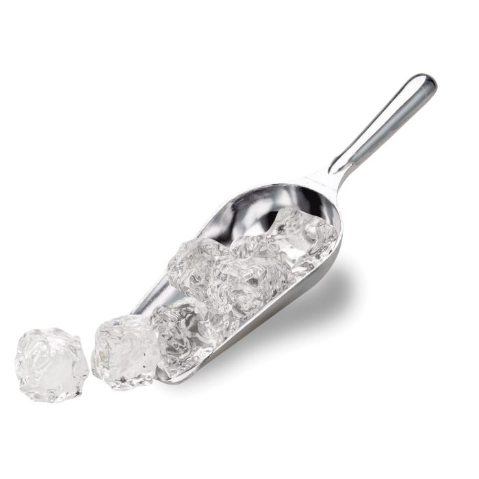 Aluminum Ice Scoop displaying a curved bowl and comfort-grip handle, ideal for scooping ice cubes, from Athens Cooks' kitchen tool selection.