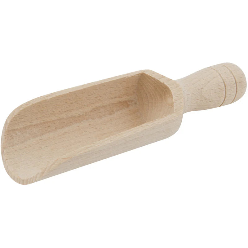 Redecker | Wooden Salt Scoop: A sleek, carved beechwood utensil with a rectangular bowl and handle, ideal for transferring salt from box to shaker.