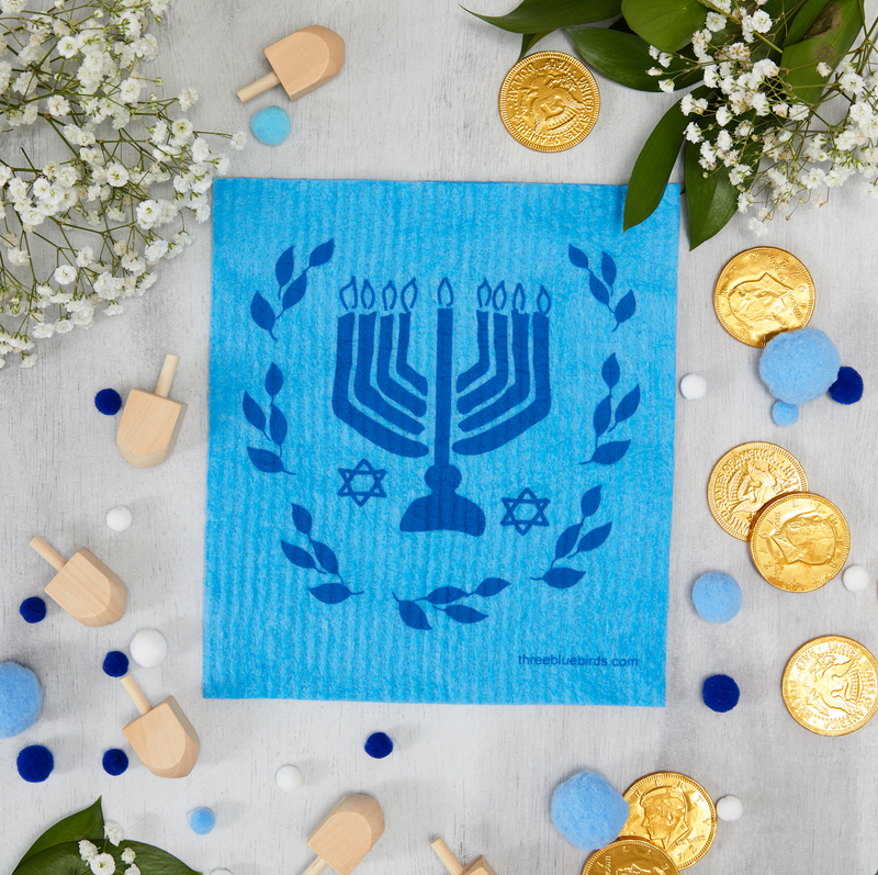 Three Bluebirds Swedish Dishcloths | Hanukkah Swedish Dishcloth