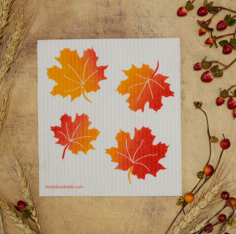 Three Bluebirds Swedish Dishcloths | Maple Leaves Swedish Dishcloth