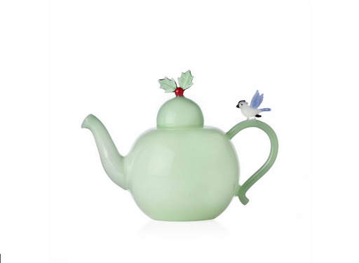 Ichendorf | Holly & Bird Teapot with holly leaf lid, red berry, and blue bird handle, capturing nature's serenity, ideal for intimate tea moments.