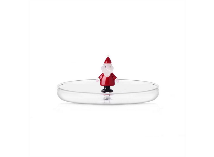 Ichendorf | Santa Claus Saucer: Clear glass dish featuring a whimsical Santa figurine, perfect for adding festive charm to your coffee rituals.