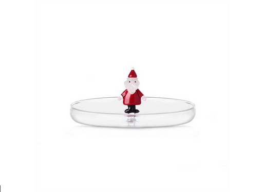 Ichendorf | Santa Claus Saucer: Clear glass dish featuring a whimsical Santa figurine, perfect for adding festive charm to your coffee rituals.