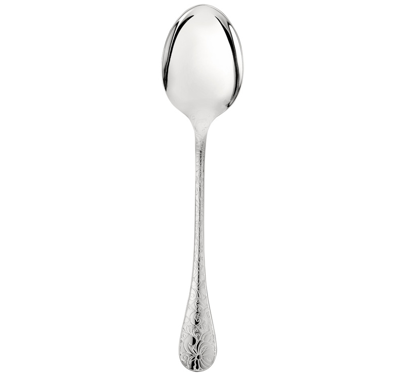 Christofle | Serving Spoon Jardin d'Eden Silver Plated Yellow Gold with ornate floral engravings, showcasing baroque elegance and craftsmanship from the Jardin d'Eden collection.