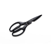 Messermeister Push Button Take-Apart Multi Shears, 9 inches, featuring textured handles, titanium-coated blades, and built-in tools for versatile kitchen tasks.