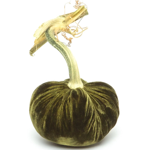 Hot Skwash | Silk Velvet Pumpkins - Bronze - Jumbo: A luxurious handcrafted velvet pumpkin with a unique natural stem, signed by creator Daria for elegant home decor.