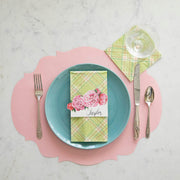 Hester & Cook Green Plaid Guest Napkins featured in an elegant kitchen setting, ideal for enhancing table decor with a touch of sophistication.