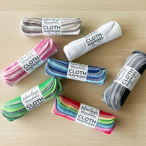 Marley's Monsters Small Cloth Napkins - Earthy Rainbow, 12-count, 100% cotton flannel, single-ply with sewn edges for durability, perfect for sustainable dining.