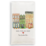 French Graffiti | Small Town Big Heart - White Guest Towel, featuring an artistic depiction of a quaint shop, enhancing home decor with elegance and charm.