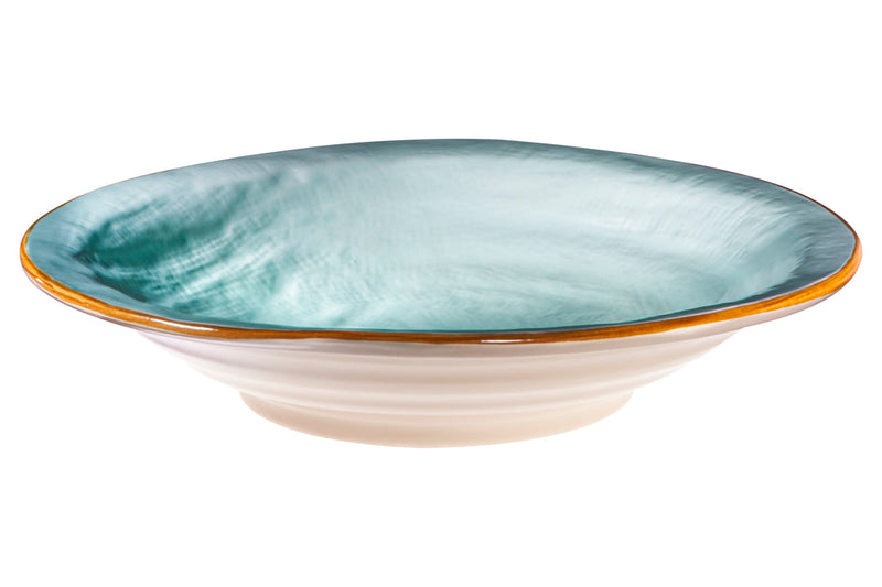 Novita | Mediterranean Soup & Pasta Stoneware Bowl - Turquoise, featuring hand-dipped craftsmanship, textured finish, and gold rim, ideal for soups and pasta, crafted in Portugal.