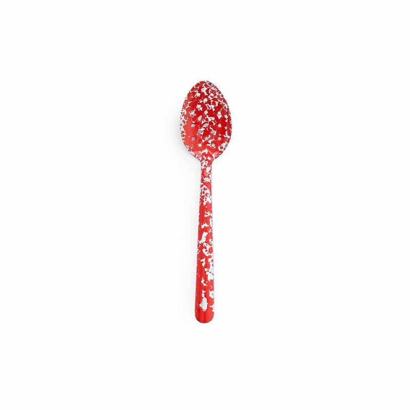 Crow Canyon Home Splatter Enamelware Large Slotted Spoon - Black Splatter, ideal for stylish serving, aligns with Athens Cooks' curated kitchen tools collection.