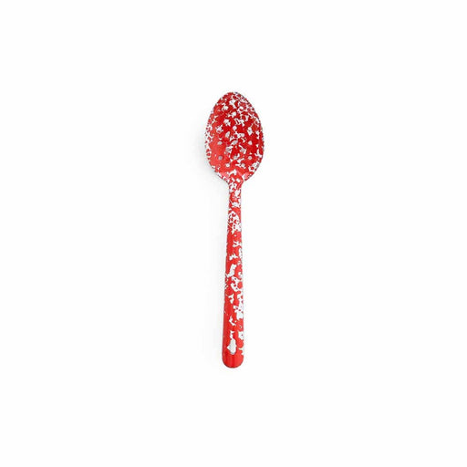 Crow Canyon Home Splatter Enamelware Large Slotted Spoon - Black Splatter, ideal for stylish serving, aligns with Athens Cooks' curated kitchen tools collection.
