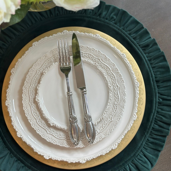 Arte Italica & Crown Linen Designs | Round Ruffle Velvet Placemat, French Blue