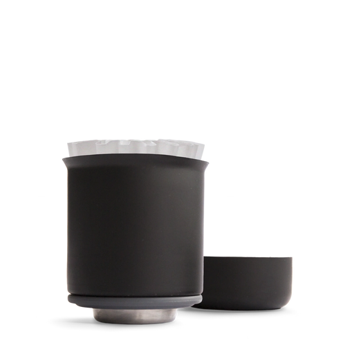 FELLOW | Stagg Pour-Over XF matte-black dripper with flat-bottom design and paper filter, showcasing stability and precision for optimal coffee brewing.