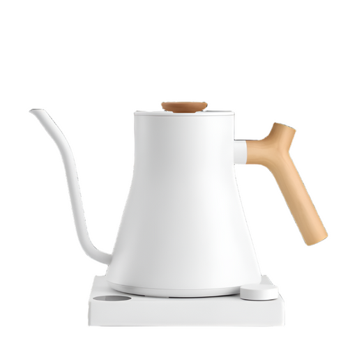 Fellow | Stagg EKG Electric Kettle - Matte White - Maple with precise gooseneck spout, ideal for pour-over coffee. Variable temperature control, 1200 watts for rapid heating.