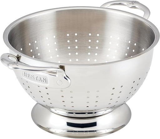 Hestan Provisions | Stainless Steel Colanders - 3 Quart: A heavy-gauge 18/10 stainless steel colander with ergonomic handles and pedestal base, ideal for straining pasta and vegetables.