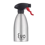 Evo Stainless Steel Oil Sprayers - Purple with ergonomic trigger and fan-shaped spray for precise oil distribution, made from durable brushed stainless steel.
