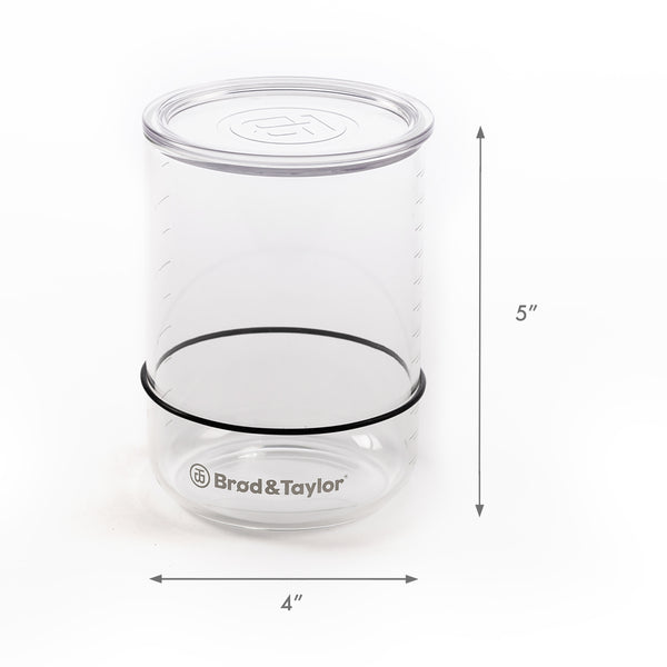 Brod & Taylor Sourdough Starter Jar displayed on a countertop, highlighting its practical design for fermenting and storing sourdough, ideal for home bakers.