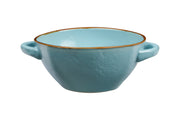 Novita | Mediterranean Stoneware Soup Bowl - Turquoise, featuring a hand-dipped design with textured finish and subtle golden edges, ideal for serving soups and pasta.
