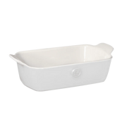 Emile Henry | Modern Classics Loaf Pan, Sugar, 9 x 5, featuring a white rectangular ceramic design with small handles, ideal for baking dishes like lasagna and gratins.