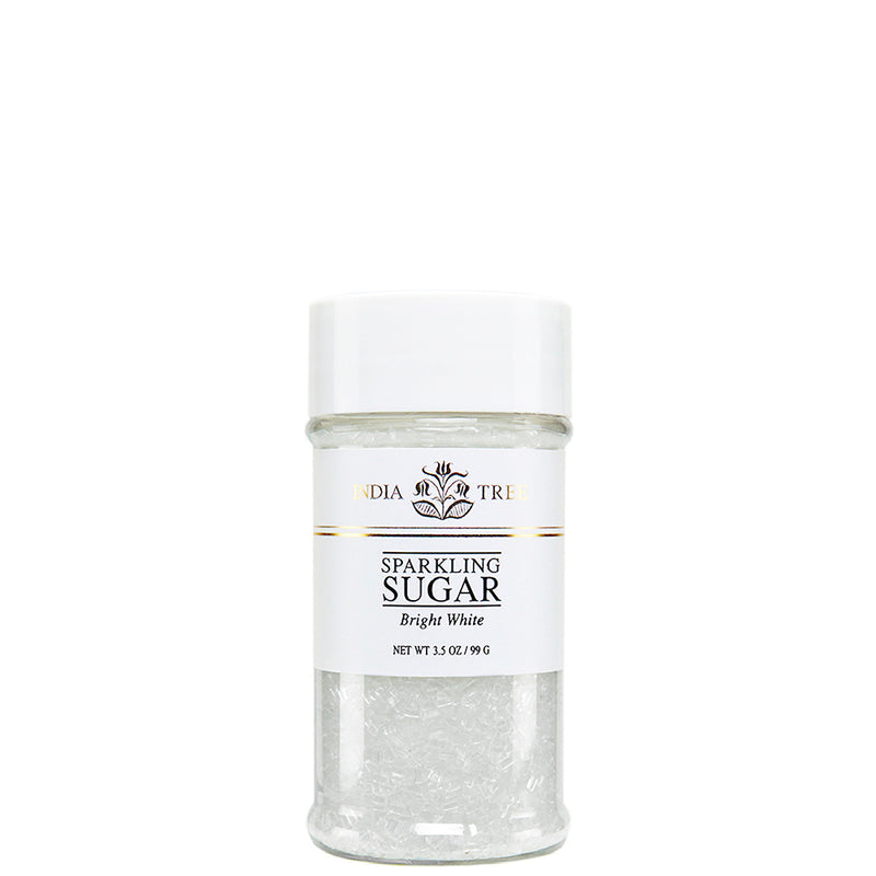 India Tree | Sugars - Bright White Sparkling bottle, showcasing gourmet sparkling sugar perfect for adding a dazzling touch to your baking creations.